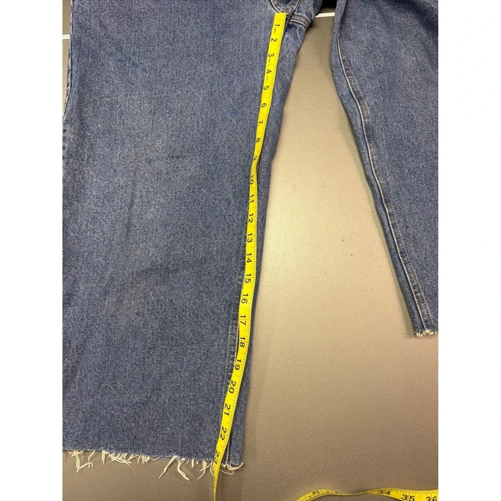 Cabelas Fleece Lined Denim Jeans Mens 33x34 Medium Wash Raw Hem Cutoff‎ Rugged